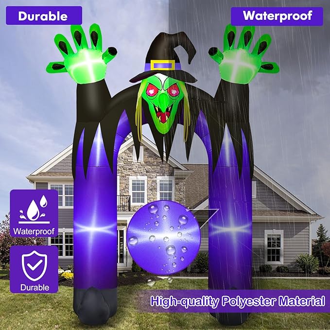 Danxilu 10 FT Tall Halloween Inflatables Witch Archway Outdoor Decorations, Scary Blow Up Yard Decoration Built-in LED Lights Giant Halloween Inflatable Clearance Witch Arch Decor for Holiday Party