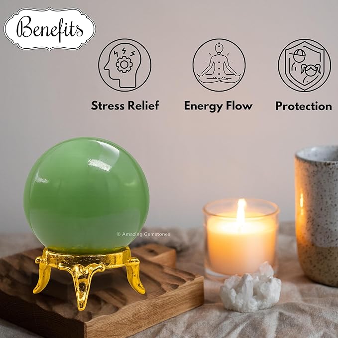 Amazing Gemstone Green Aventurine Crystal Ball with Stand - 2 Inches Crystal Sphere Meditation Balls for Witchcraft and Decorative Balls