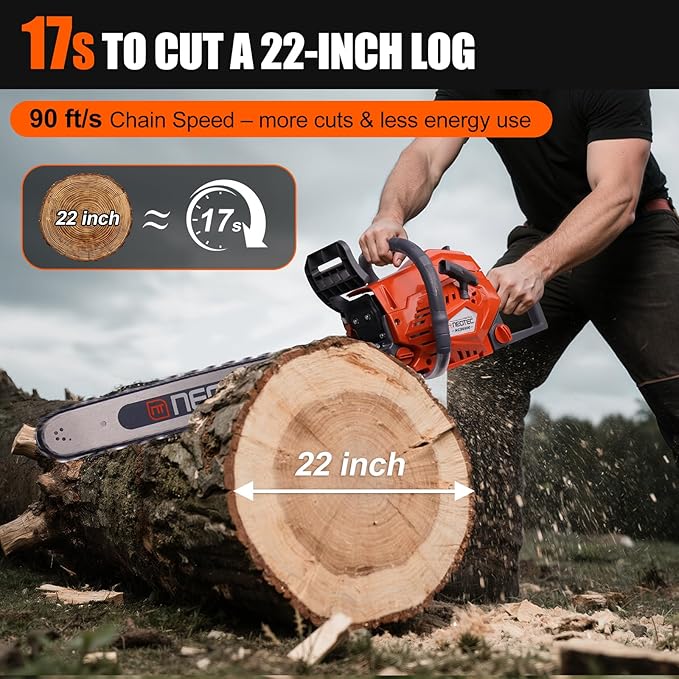 68CC Gas Powered Chainsaw, 22 Inch Chainsaw, 2-Cycle Cordless Handheld Petrol Gasoline Chain Saw for Tree Felling, Forestry Logging, Backyard Storm Cleanup, Farm Wood Cutting