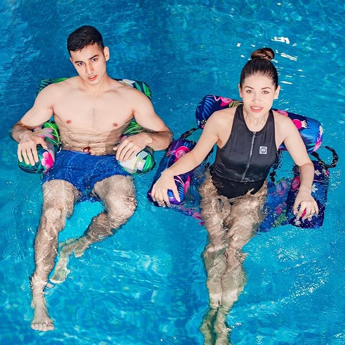 WERNNSAI Inflatable Pool Chair Float for Adults - 2 Pack Fabric Hammock Adjustable Floating Lounge Chairs for Swimming, Beach, Lake