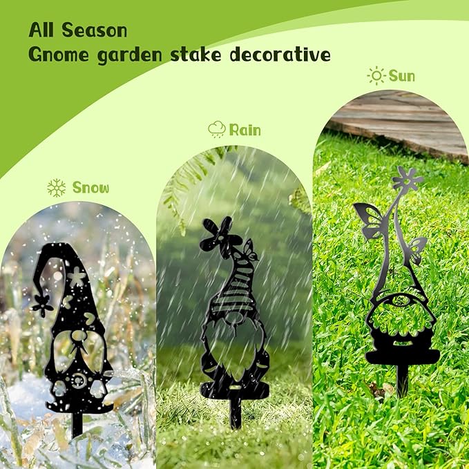Metal Garden Gnomes Decor (3 Pack) - 12.5" Large Outdoor Decorative Stakes,Steel Funny Gnome Statues for Yard Art, Patio, Lawn, Spring & Easter Outdoor Decorations