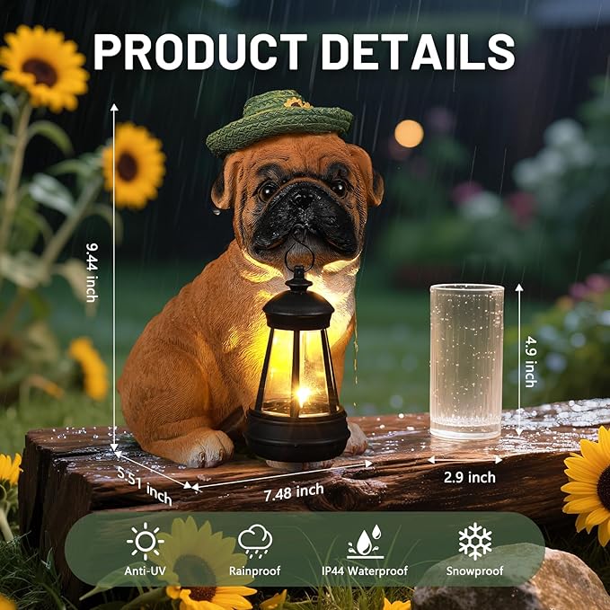 Garden Dog Statues Outdoor Decor, Solar Lights Outdoor Solar Lantern Statue Figurine Garden Decorations Solar Dog Ornaments for Patio, Lawn, Yard Art Decoration, Housewarming Gifts