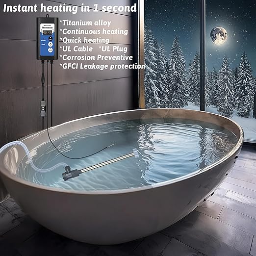 3000W 240V Immersion Water Heater Hot Tub & Inflatable Pool Portable Electric Submersible Water Heater with Thermostat, GFCI for spa tub, Bucket, Bathtubs, baptismal Pool & Above Ground Pool
