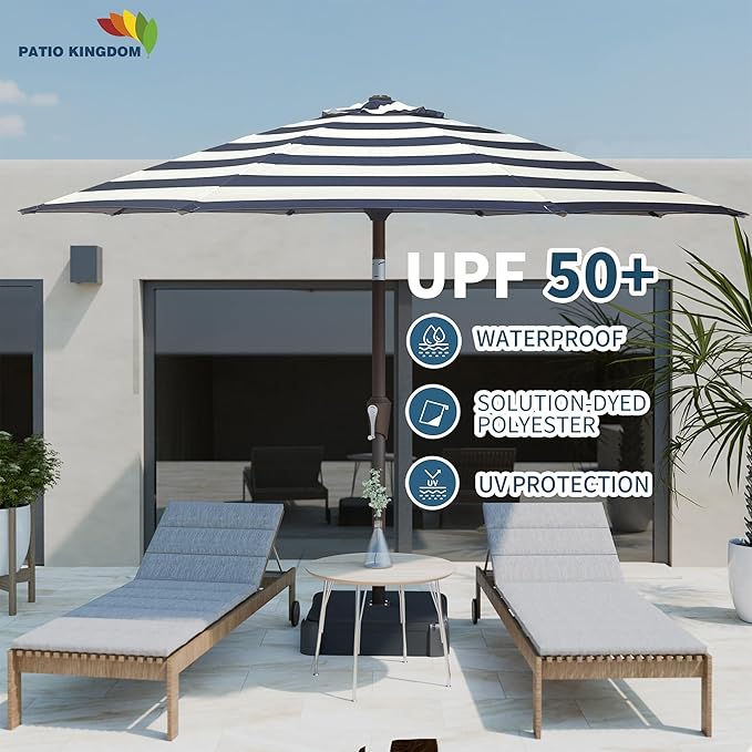 PatioKingdom Auto-Tilt 9FT Patio Umbrella Outdoor with 8 Sturdy Fiberglass Ribs,Market Table Umbrella for Pool,Backyard,Deck and Garden
