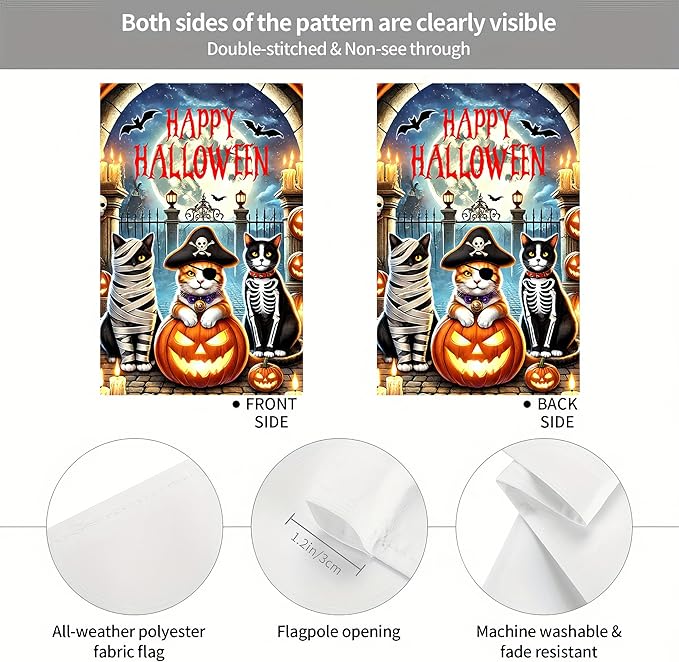 Happy Halloween Garden Flag Double Sided 12x18 Flag Halloween Garden Flag Cat Pumpkin Flag Bat Funny Cat And Jack Lantern Home Outdoor Lawn Porch Yard Decor Banner