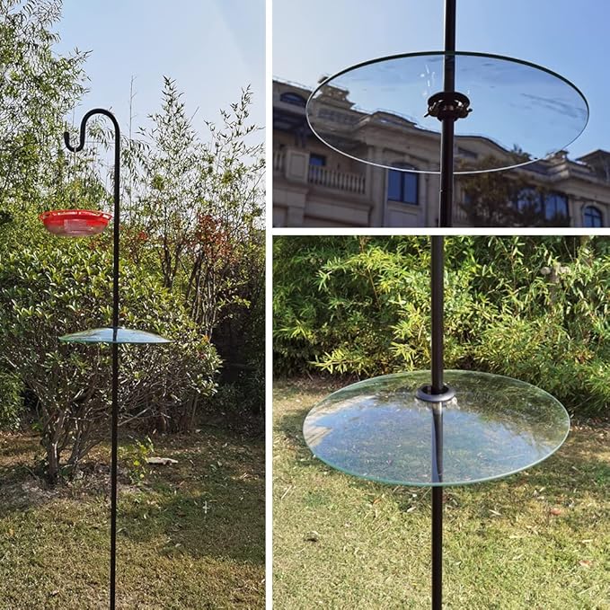 13" Glass Rain Cover for Bird Feeder Outdoors - Baffle on Shepherd Pole/Post or S Hook Hanging - Large Weather Guard Protective Dome - Clear (Dia. 33CM)