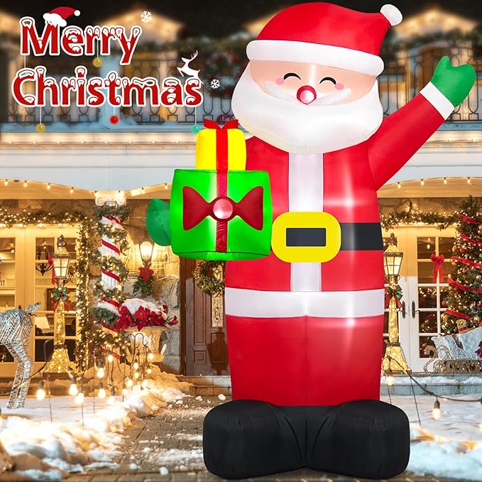 Danxilu 8Ft Christmas Inflatables Santa Claus Outdoor Decoration, LED Lights Inflatable Santa Claus with Gift Bag Giant Blow Up Outside Xmas Decorations for Yard Garden Lawn Party Holiday Decor