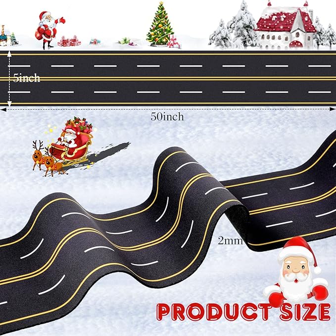 Marspark Christmas Village Accessories 5 x 50 Inch Christmas Miniature Road Village Street Mat Xmas Snow Street Decorations for Little Landscape(Road Style)