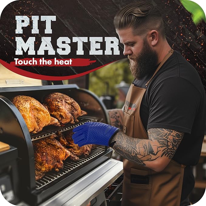 KITCHEN PERFECTION S Silicone Smoker Oven Gloves -Extreme Heat Resistant BBQ Gloves -Handle Hot Food Right on Your Grill Fryer Pit|Waterproof Oven Mitts |Superior Value Set+3 Bonuses