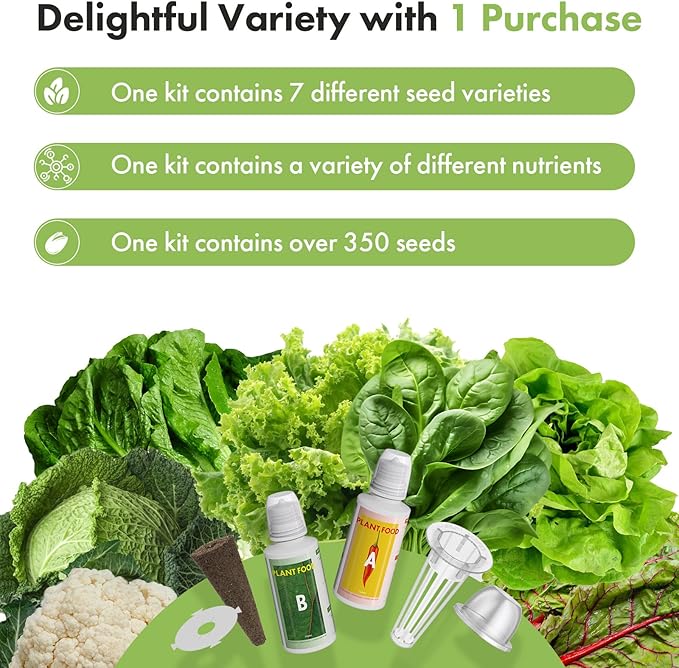 LYKOCLEAN Salad Buttercrunch Lettuce Seeds for AeroGarden, iDOO, Ahopegarden Hydroponics Growing System, 7-pods, 350+ Seeds (Include Spinach, American Fast Lettuce,Paris Island Lettuce, Cauliflower)