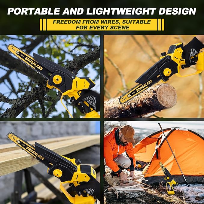 Cordless Mini Chainsaw 8 Inch for Dewalt 20V MAX Battery Powered (NO Battery), Electric Cordless Hand Chainsaw, Portable Small Rechargeable Pruning Chain Saw for Wood Cut Tree Trimming