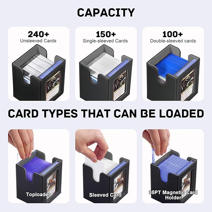 Marsguard Trading Card Deck Box with Commander Display，4 in 1 MTG Storage Holds 300+ Double-Sleeved Cards，3 Deck Boxes & Dice Tray Included，Fits MTG, TCG, PTCG & Sports Cards