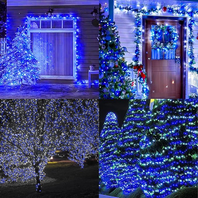 33ft Christmas Decorative Mini Lights, 100 LED Transparent Wire Fairy Starry String Lights Plug in, 16 Lighting Modes for Outdoor Xmas Tree Wedding Party Decoration (White+Blue)