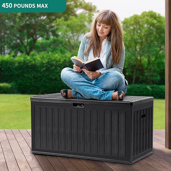YITAHOME 90 Gallon Large Deck Box with Side Handles, Outdoor Double-Wall Storage for Patio Furniture Cushions, Garden Pool Accessories, Waterproof & Lockable