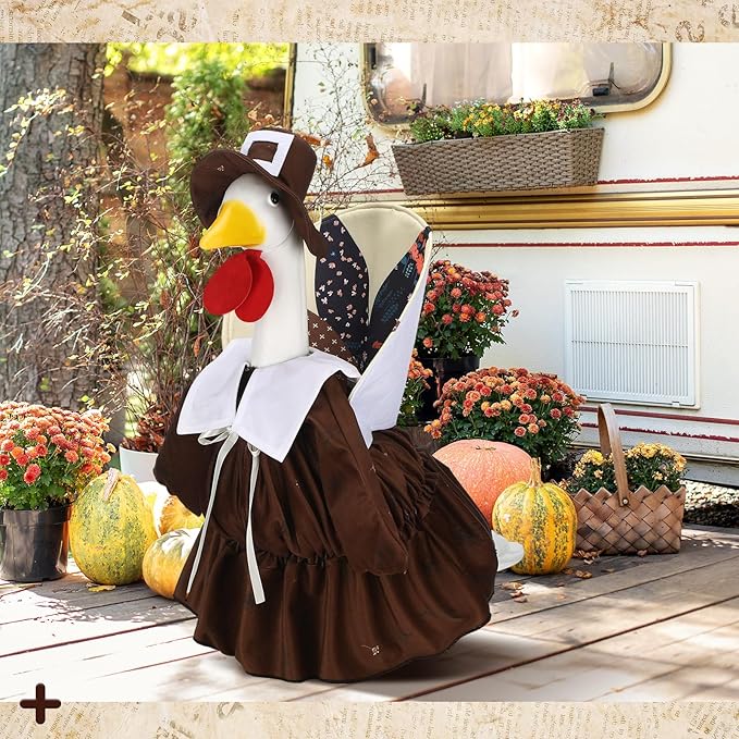 Suzile Thanksgiving Goose Outfit Dresses Clothes for 23" High Cement or Plastic Porch Goose Costume for Yard Lawn Outdoor Garden Patio Statue Xmas Santa Holiday Decor