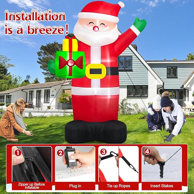 Danxilu 8Ft Christmas Inflatables Santa Claus Outdoor Decoration, LED Lights Inflatable Santa Claus with Gift Bag Giant Blow Up Outside Xmas Decorations for Yard Garden Lawn Party Holiday Decor