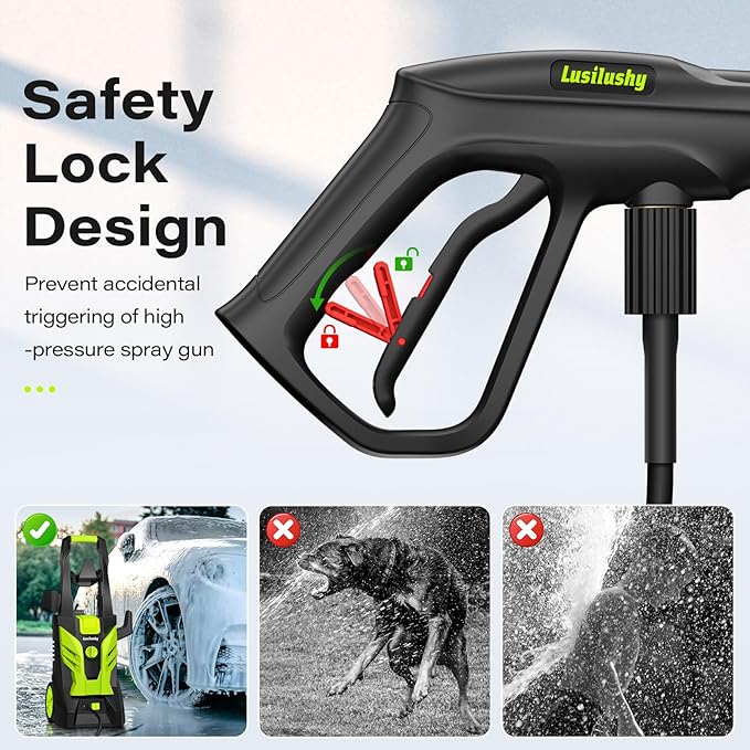 Pressure Washer, Power Washer with 4 Nozzles and Foam Cannon, High Pressure Cleaning Machine for Cars, Driveways, Fences, Patios, Home Cleaning, Green
