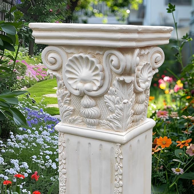 Large 35.5" Vintage Weathered Corinthian Column Pillar with Base Pedestal Magnesium Oxide Ideal for Displaying Statues, Vases, or Planters Decoration for Garden Backyard Patio Office, White