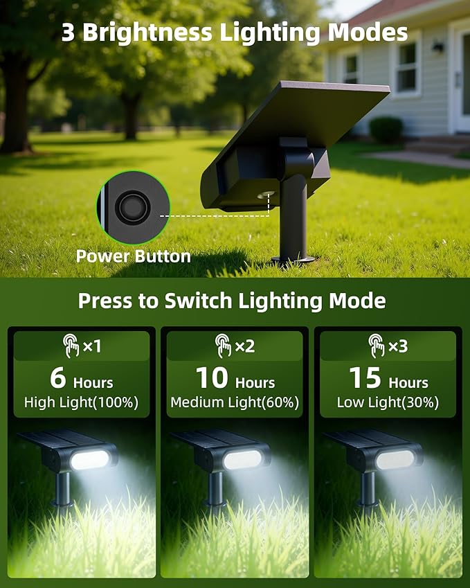 EZVALO Solar Spot Lights Outdoor Waterproof IP67, 3 Lighting Modes Landscape Spotlights, Efficient King-Size LEDs, Solar Powered for Garden Yard Pathway (2Pack-Cool White)