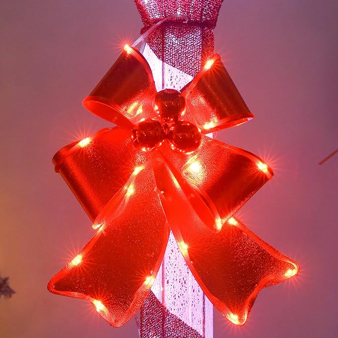 60-Inch Outdoor Christmas Decorations Outdoor Lighted Lamp Post 3D Lamppost LED Lighted Post Christmas Decoration with 128 LED Lights & Bow Holiday Decorations for Yard, Porch, Patio