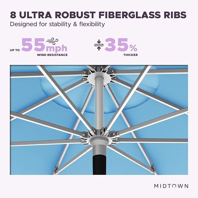 Midtown Umbrellas Push Pop Sunbrella Umbrella 9 Feet Outdoor Umbrella in Capri Acrylic - Patio Umbrella, Backyard Umbrella, Garden Umbrella, Picnic Table Umbrella & Pool Umbrella - Black Pole