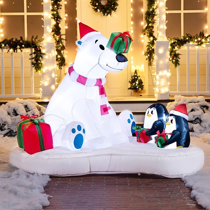 Joiedomi 6 FT Long Christmas Inflatable Decoration Polar Bear & Penguins with Build-in LEDs, Blow Up Inflatable for Christmas Party Indoor, Outdoor, Yard, Garden, Lawn Décor, Holiday Season Decoration
