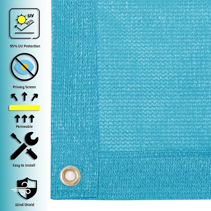 SUNNY GUARD Shade Cloth Custom Size 9x13 FT Sun Shade Screen Fabric Shade Cover Tarp with Grommets for Pergola Backyard Garden, Turquoise(We Customized)