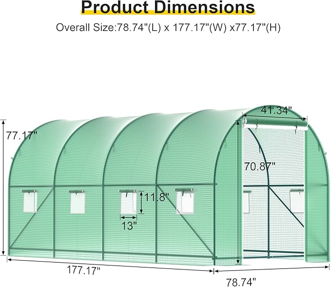 GOJOOASIS Greenhouse with Water System Outdoor Green House for Outside Winter Heavy Duty Large Walk-in Tunnel Portable Greenhouses for Backyard Plants Shed (15'x7'x7' w/ Irrigation System)