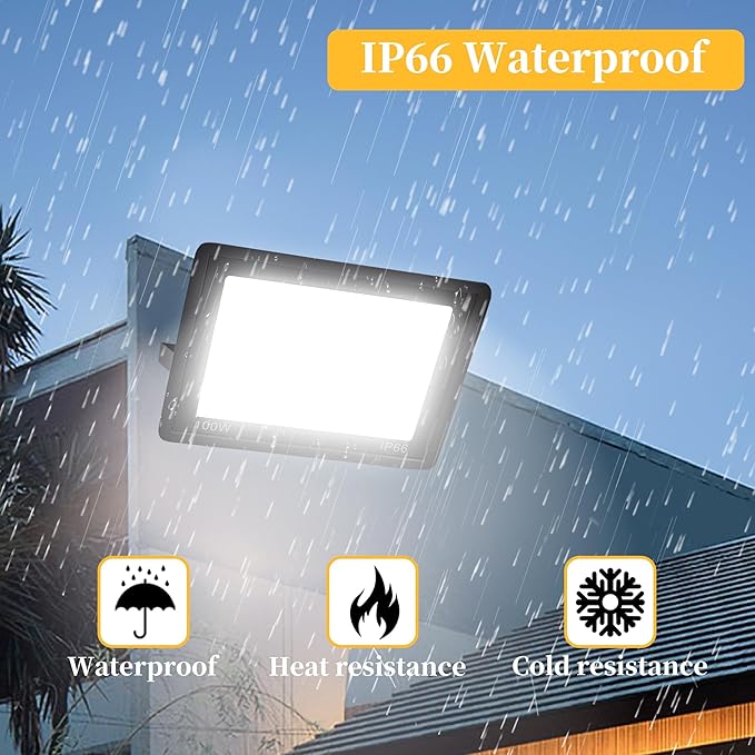 ADYENA 2 Pack 150W LED Flood Lights Outdoor, Plug in LED Work Light, 1500LM Super Bright Outdoor Lights, IP66 Waterproof 6000K Daylight White Floodlights for Garage Yard Garden Playground