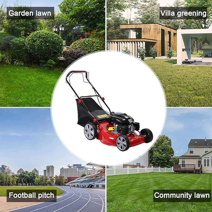 Self Propelled Gas Lawn Mower | 141cc 4-Stroke Gas Engine Lawn Mower | Walk-Behind Lawn Mover Cordless Push Lawn Mowers Tractors with 50L Grass Tank | 20L Grass Catcher, Foldable Design Red