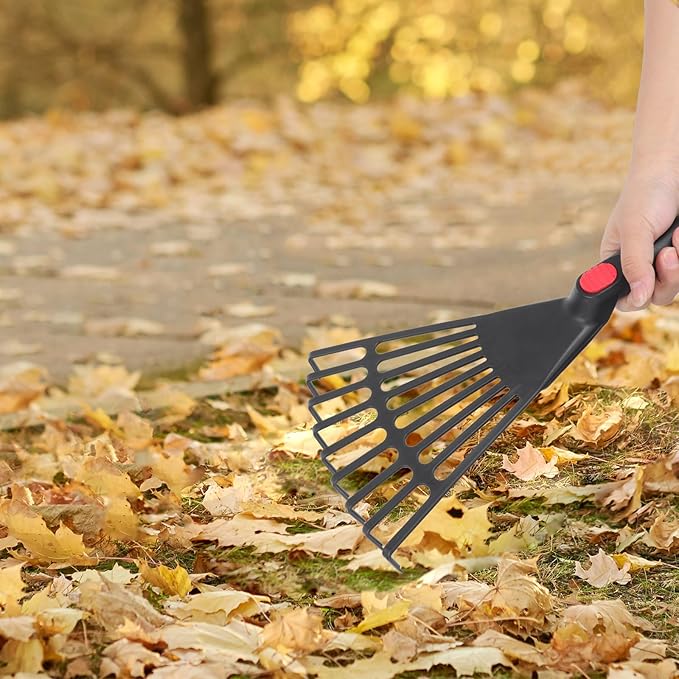 Lawn Rake Head Hand Rake Garden Tool, 2PCS Plastic Hand Rake Soil Tiller with Ergonomic Handle, Small Rake for Leaves, Gardening, Cultivating, Loosening Soil & Spreading Mulch