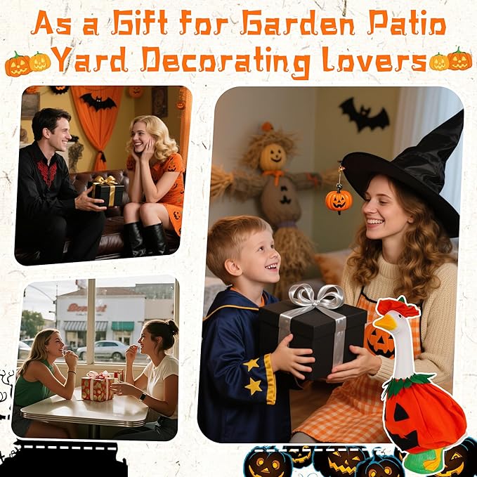 JIAYAN Porch Goose Outfits Outdoor Decoration: 2Pcs Cute Pumpkin Costume Set 23"/ 17" Lawn Goose Statue Clothes for Theme Party Garden Patio Yard