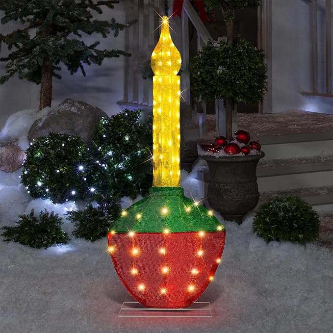 Christmas Bubble Light 48’’H Pre-Lit with 60 Warm White LED Lights, Battery Operated with Timer, Twinkling and Flowing, Traditional Decoration