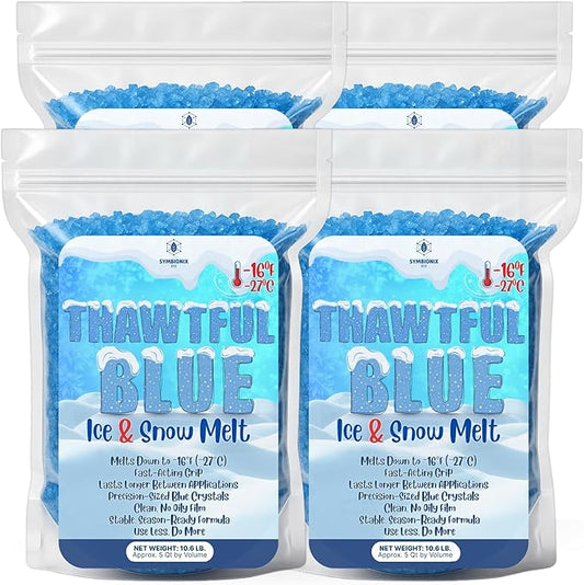 Thawtful Blue Ice & Snow Melt – Snow Melt, Rock Salt, Driveway & Sidewalk Salt for Ice, Blue Granular Rock Salt, Melts to −16°F (−27°C) – Resealable Zip Bag (20 QUARTS - 42.6 lb.)