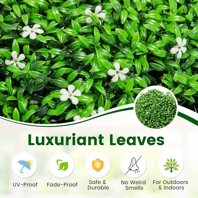 Goplus 2 PCS 19.5 Inch Artificial Plant Topiary Ball, Round Holly Faux Boxwood Balls Outdoor with White Flowers, Garden Spheres Decorative for Front Door, Porch, Backyard, Balcony, Patio, Wedding