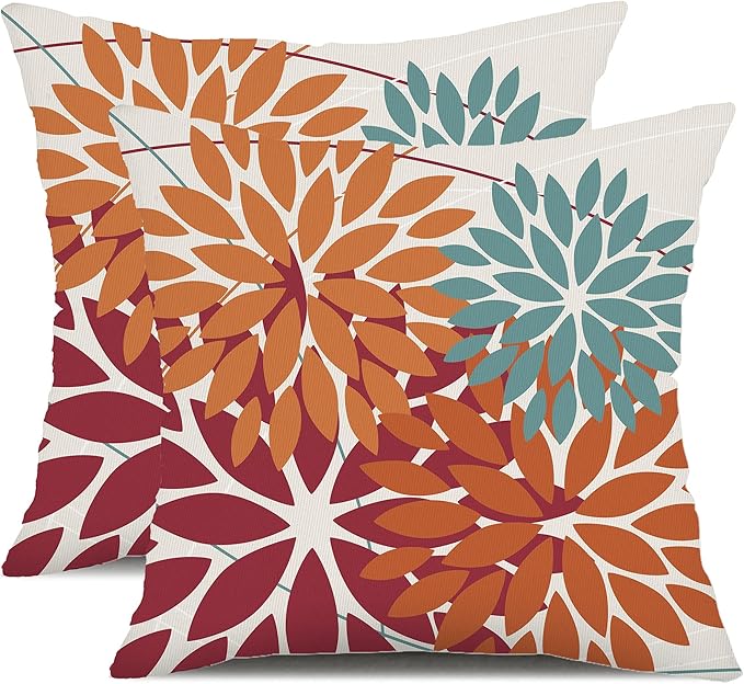 DFXSZ Outdoor Throw Pillow Covers 22x22 Inch Set of 2 Waterproof Spring Summer Geometric Elegant Burnt Orange Outdoor Pillow Covers for Patio Funiture Garden Couch 168D22