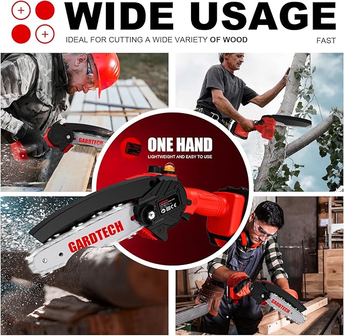 BEST Mini Chainsaw 6 Inch, Gardtech Cordless Portable Electric Chain Saw Handheld Electric Chainsaws with 2025 Upgraded 4 Chains 2 Batteries Good for Olders, DIYer, Gardeners Continuously 2 Hours Work