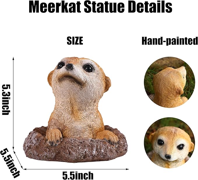 Meerkat Statue Garden Decor Lawn Animal Sculpture Ourdoor Decoration Funny Yard Ornaments Resin Figurine for Garden or Home 5.3inch