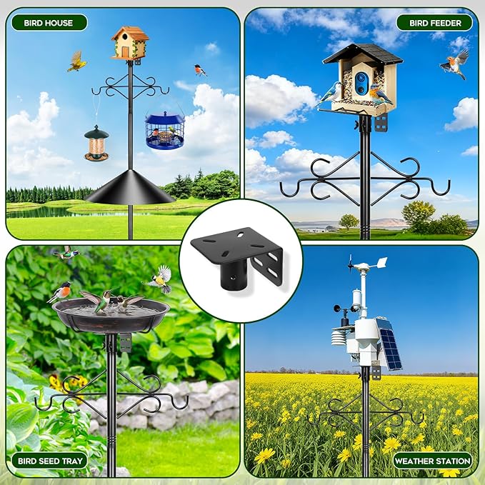 89 inch Double Hooks Heavy Duty Bird Feeder Pole with Squirrel Baffle for Outdoors,5-Prong Base Adjustable Bird House Pole for Smart Camera Birdfeeder,Bluebird House