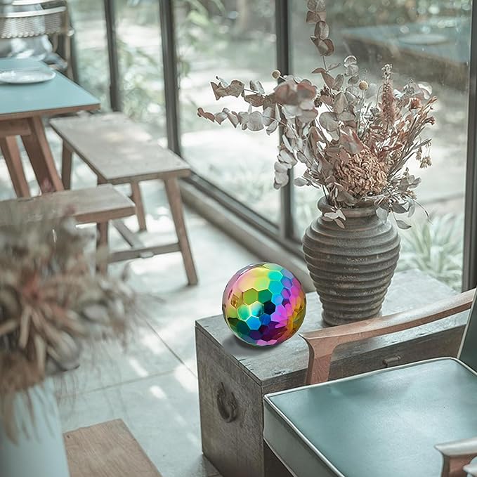 304 Stainless Steel Gazing Ball Sculptures Diamond Ball Decoration Mirror Hollow Decor Ball Reflective Garden Sphere Hollow Metal Ball Ornament Statues Gazing Globe for Home Garden (Rainbow 6 inch)