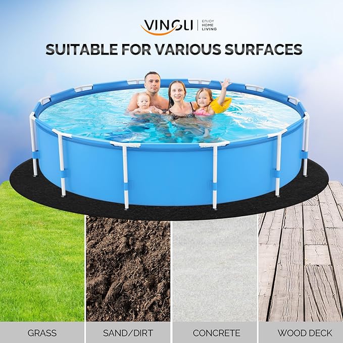VINGLI 18 FT Round Pool Liner Pad for Above Ground Swimming Pools, Extra Thick Swimming Pool Liner, Prevent Punctures, Weed Barrier, Black