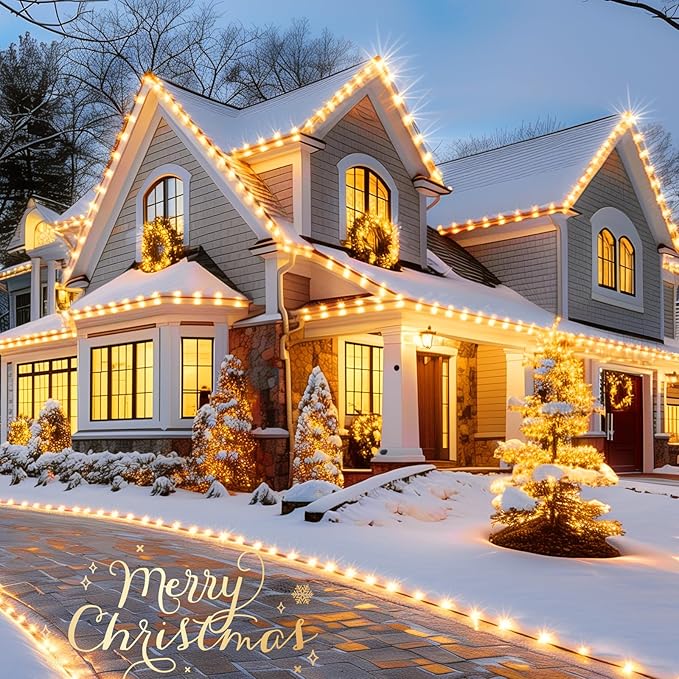 Brightown C9 LED Christmas String Lights, 33ft 50 LED Waterproof Strawberry String Lights, Plug-in Extendable Green Wire Lights String for Outdoor Indoor Patio Party Decoration, (Warm White)