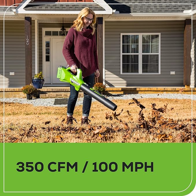 Greenworks 40V 16" Brushless Cordless (Push) Lawn Mower + Blower (350 CFM) + 13" String Trimmer (Bonus Spools), 4.0Ah + 2.0Ah Battery and Charger Included (75+ Compatible Tools)