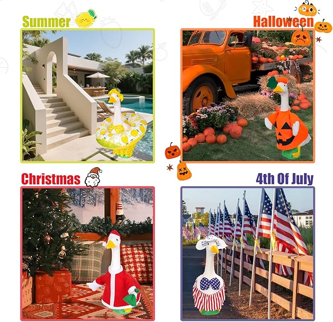 8 Sets Seasonal Holiday Porch Goose Outfits Summer Outfits Fall Halloween Christmas Birthday All Seasons Garden Goose Clothes for 23" Cement Statue Lawn Patio Outdoor Decoration(Classic Style)