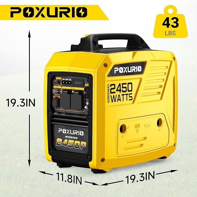 2450-Watt Portable Inverter Generator for Home Use, 6L/1.6Gallon Large Fuel Tank Up to 8.3 Hours Use, 120V Gas Powered Generator Super Quiet - EPA Compliant,Yellow