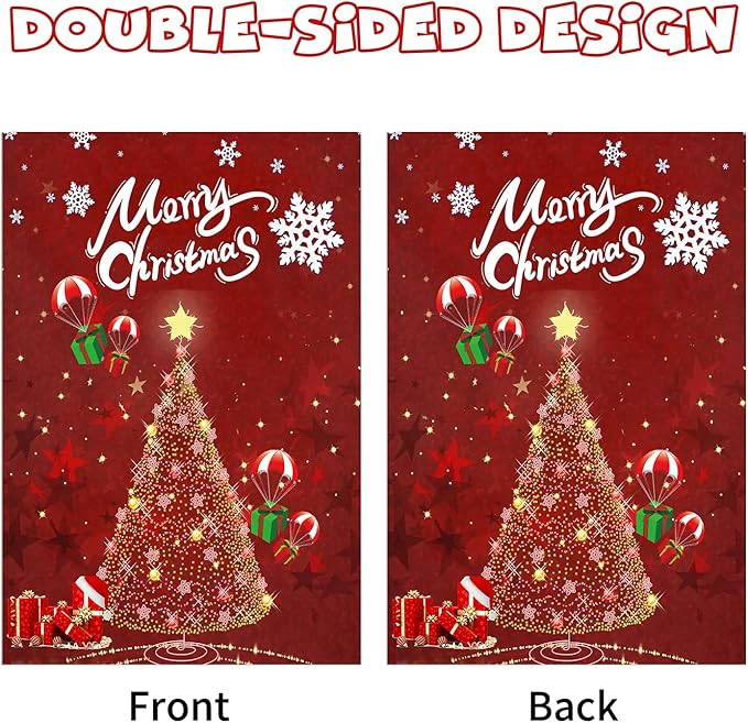 Merry Christmas Garden Flag 12 x 18 Inch Vertical Double Sided Glowing Xmas Trees Landing Gift Boxes Winter Holiday Decoration Outdoor Yard Lawn Flag