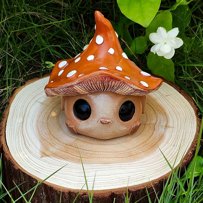 Whimsical Mushroom Garden Statue, Garden Mushrooms Outdoor Decor Gnome Garden Decor Fairy Garden Accessories for Yard, Patio, Home Desk, Backyard, Lawn Ornament Birthday Gift for Women and Men