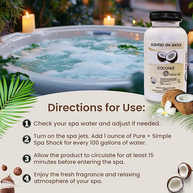 Coconut Aromatherapy Spa Shock for Hot Tubs & Spas | Non-Chlorine Oxidizing Hot Tub Shock Treatment | Compatible with Bromine Tablets & Chlorine | Neutralizes Odors & Clarifies Water (2 lbs)