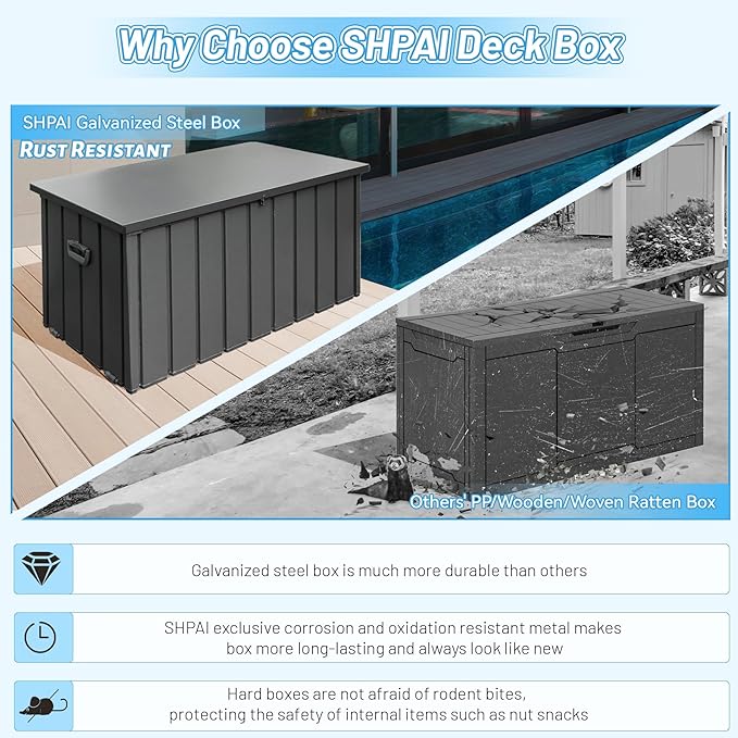 Outdoor Storage Box, 120 Gallon Metal Deck Box Built-in a Oxford Fabric Storage Bag, Lockable & Waterproof Outside Patio Storage Box for Cushions, Pillows, Pool Floats- Grey