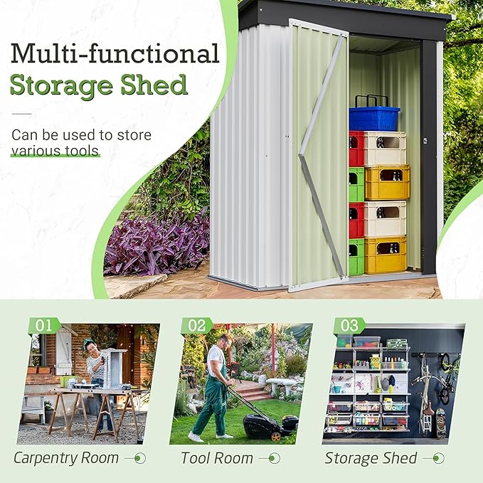 Furniwell 5x3 FT Outdoor Storage Shed, Metal Garden Sheds Outdoor Storage House with Single Lockable Door for Backyard Patio Lawn, White